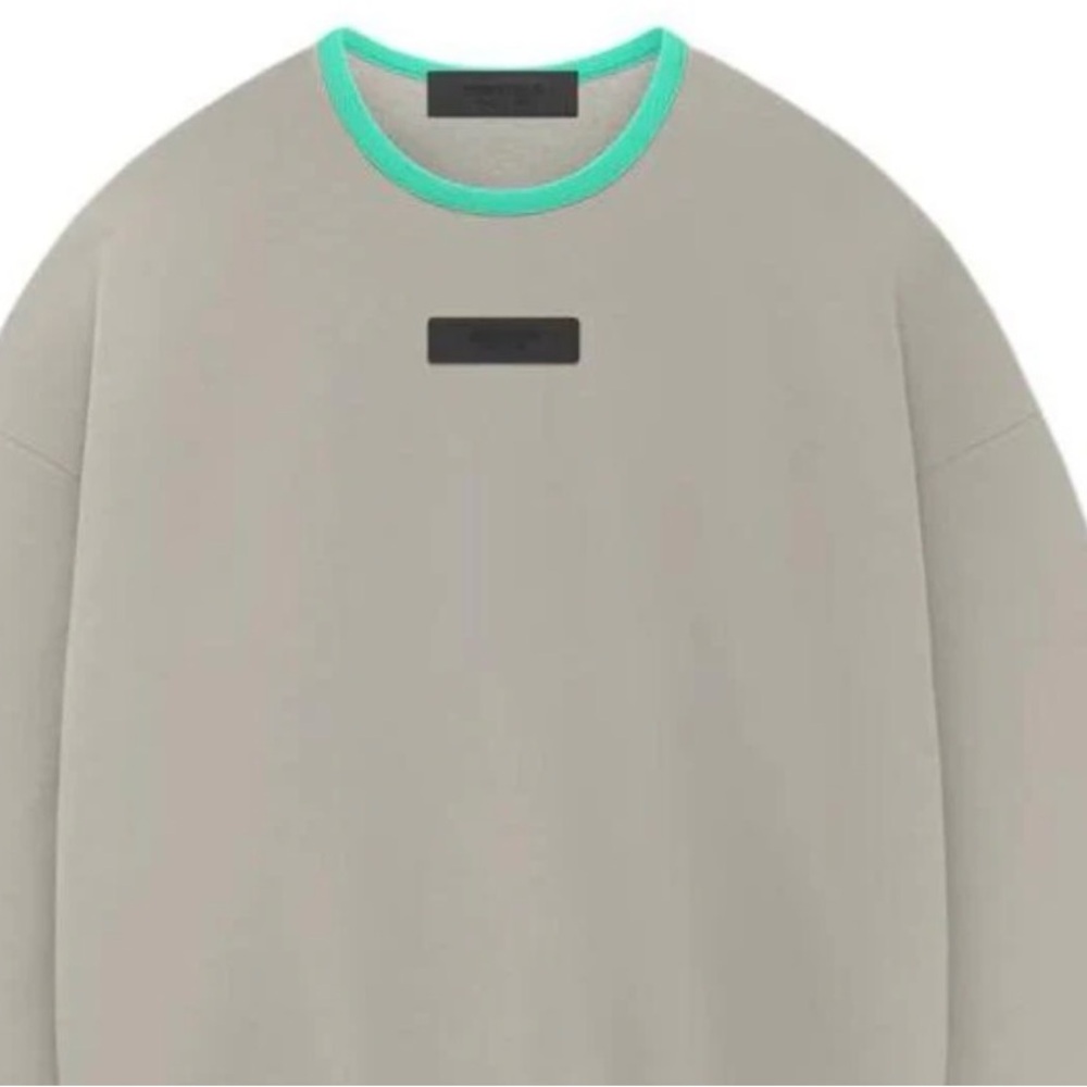 Essentials Gray Crewneck Sweater with Aqua Trim